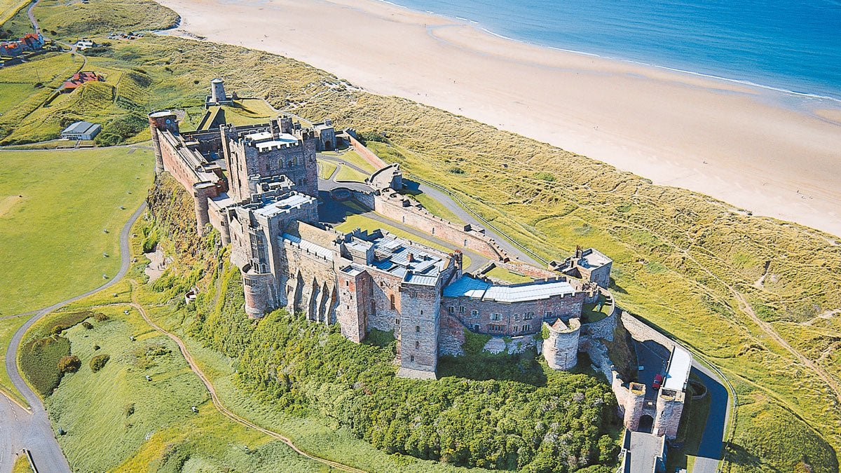 Bamburgh Castle and the stunning beach in Northumberland