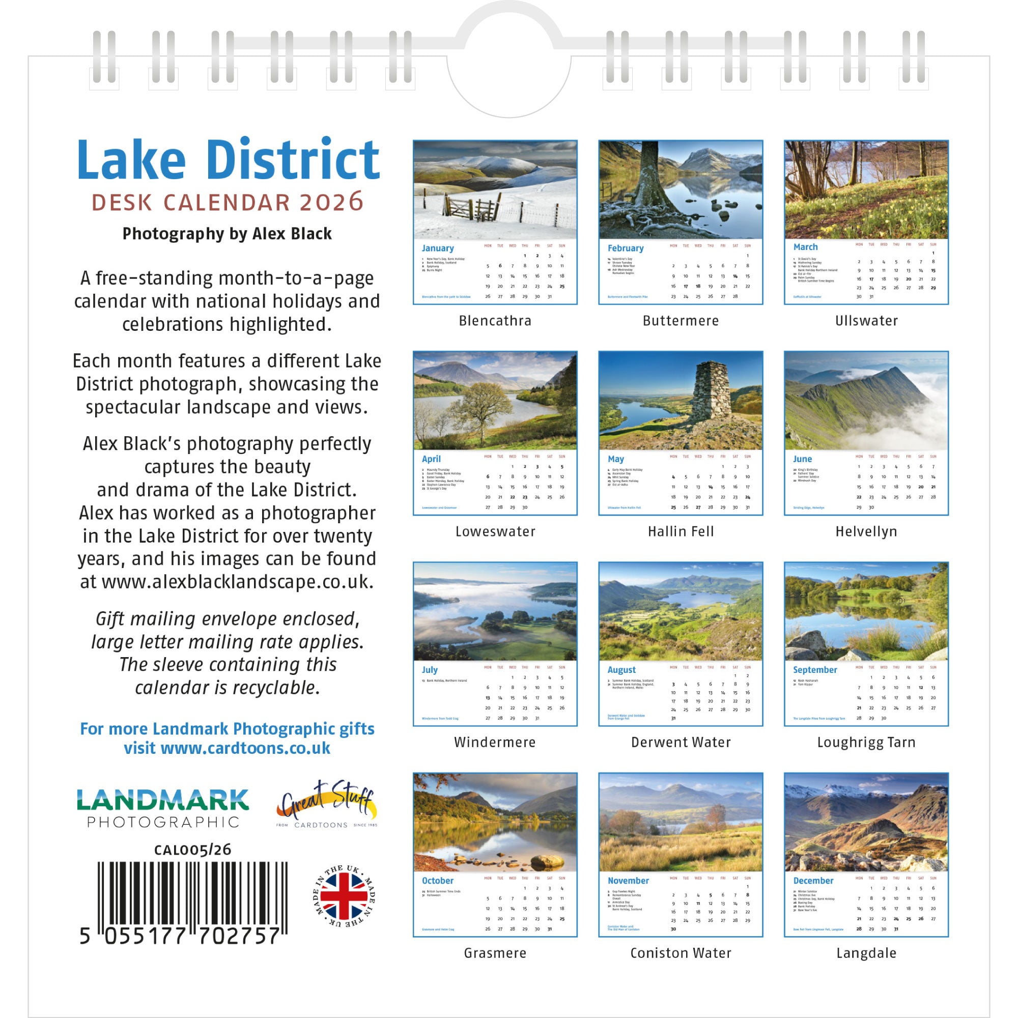 2026 Lake District Desk Calendar – Back Cover