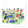 Country Comicals "Rugby Rams" Greetings Card by Linda Birkinshaw