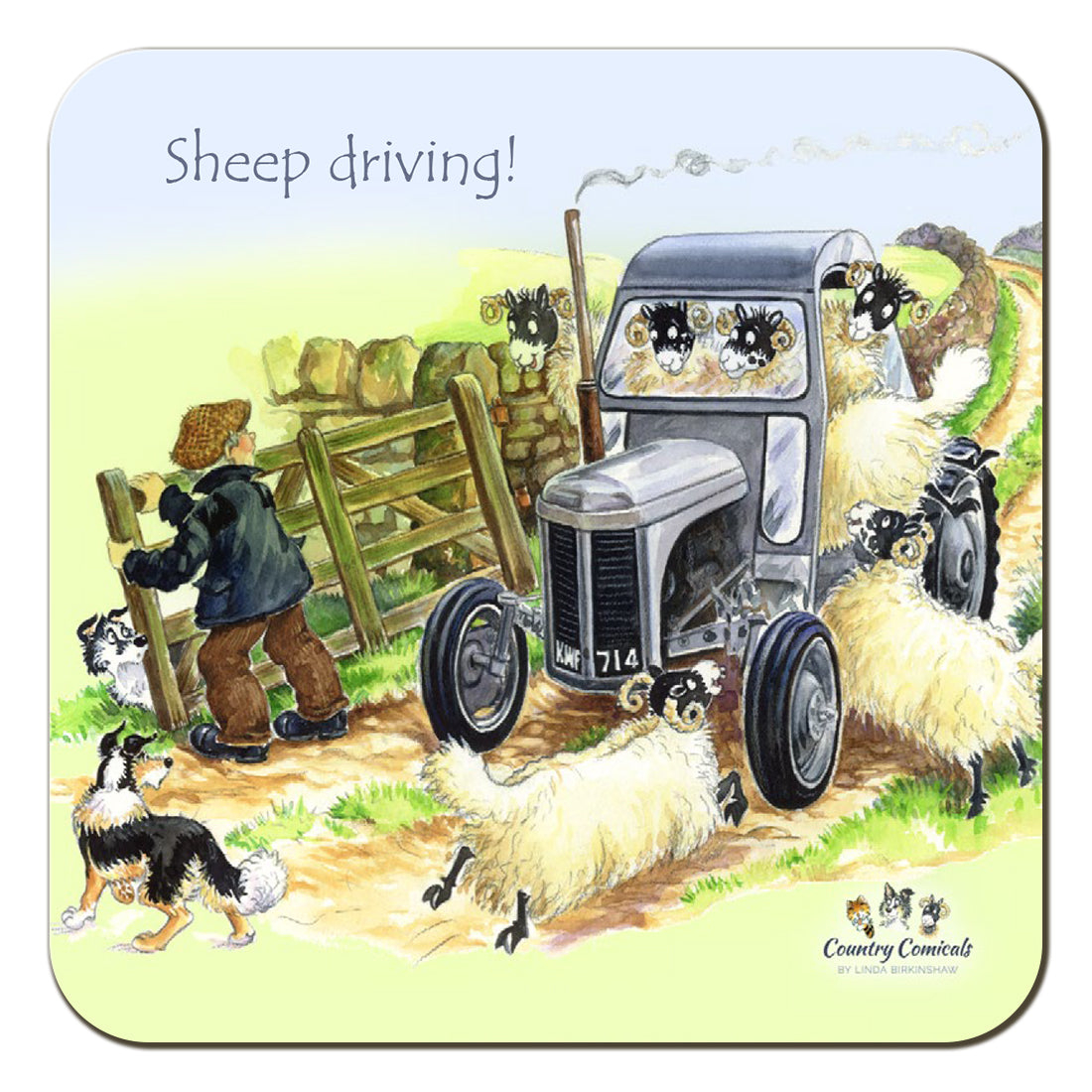 Country Comicals "Sheep Driving" Coaster by Linda Birkinshaw