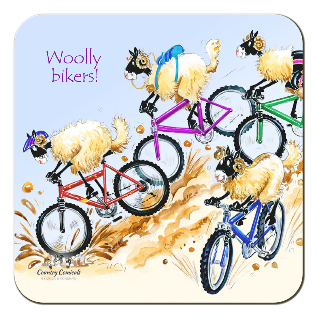 Country Comicals "Woolly Bikers" Coaster by Linda Birkinshaw
