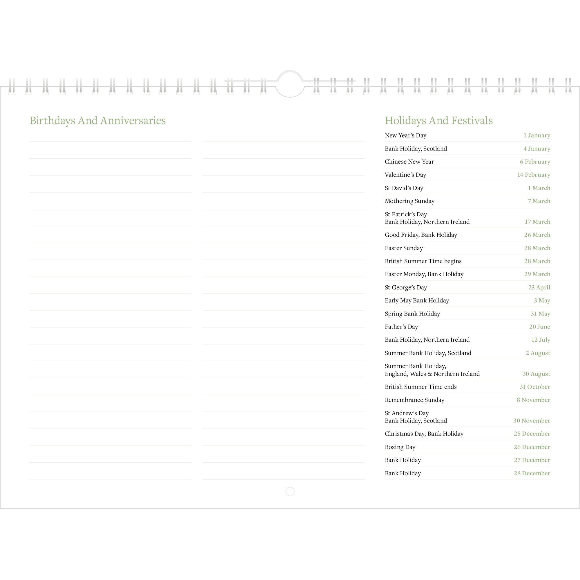 Wordsworth's Lake District Calendar 2027 - Birthdays & Anniversaries Page