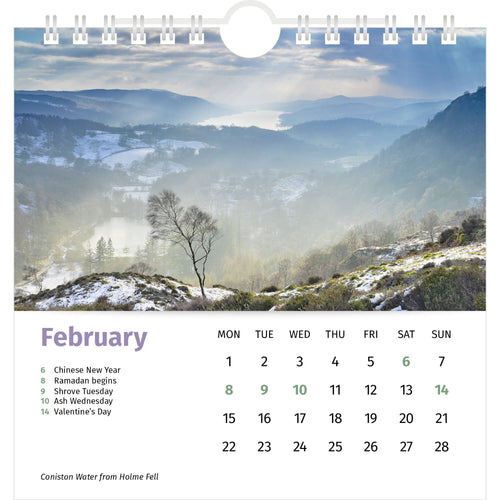 Lake District Desk Calendar 2027 - February (Coniston Water)