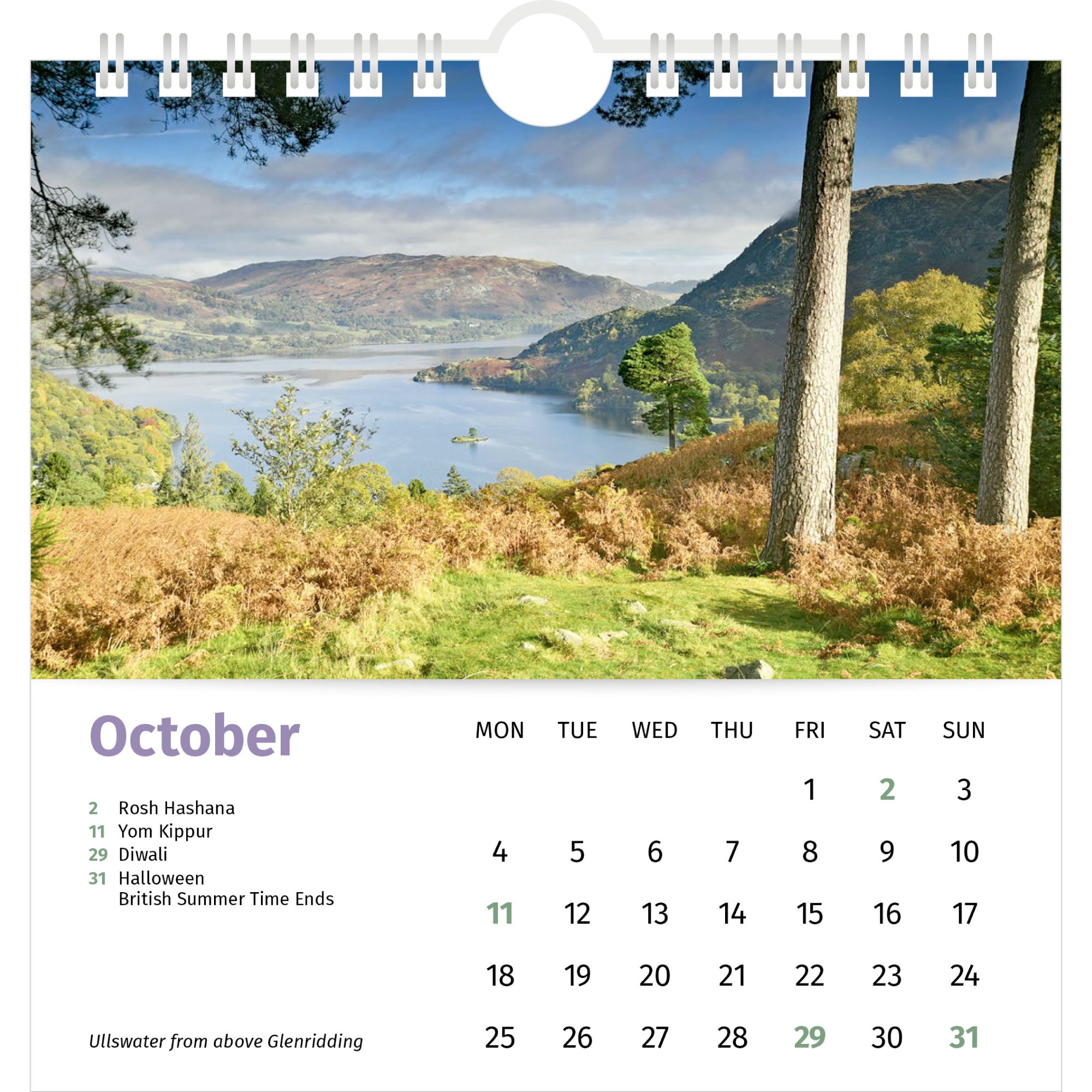 Lake District Desk Calendar 2027 - October (Ullswater)