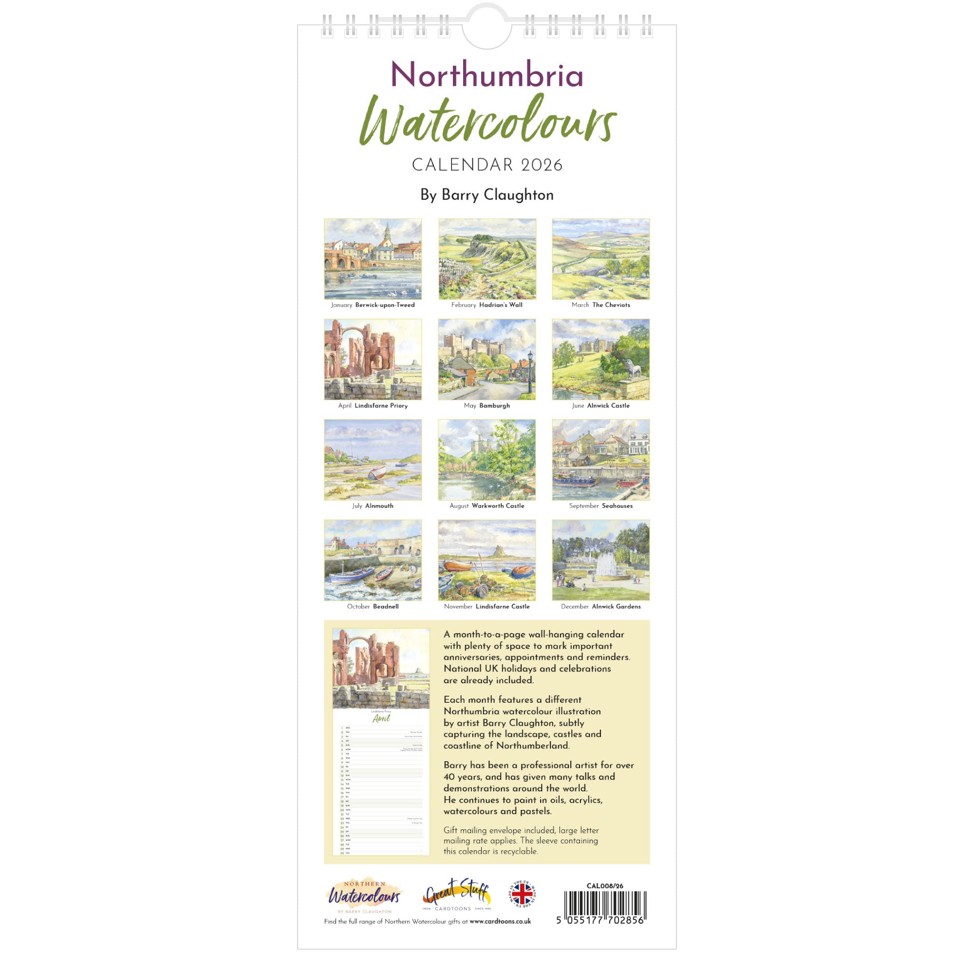 2026 Northumbria Watercolours Calendar – Back Cover