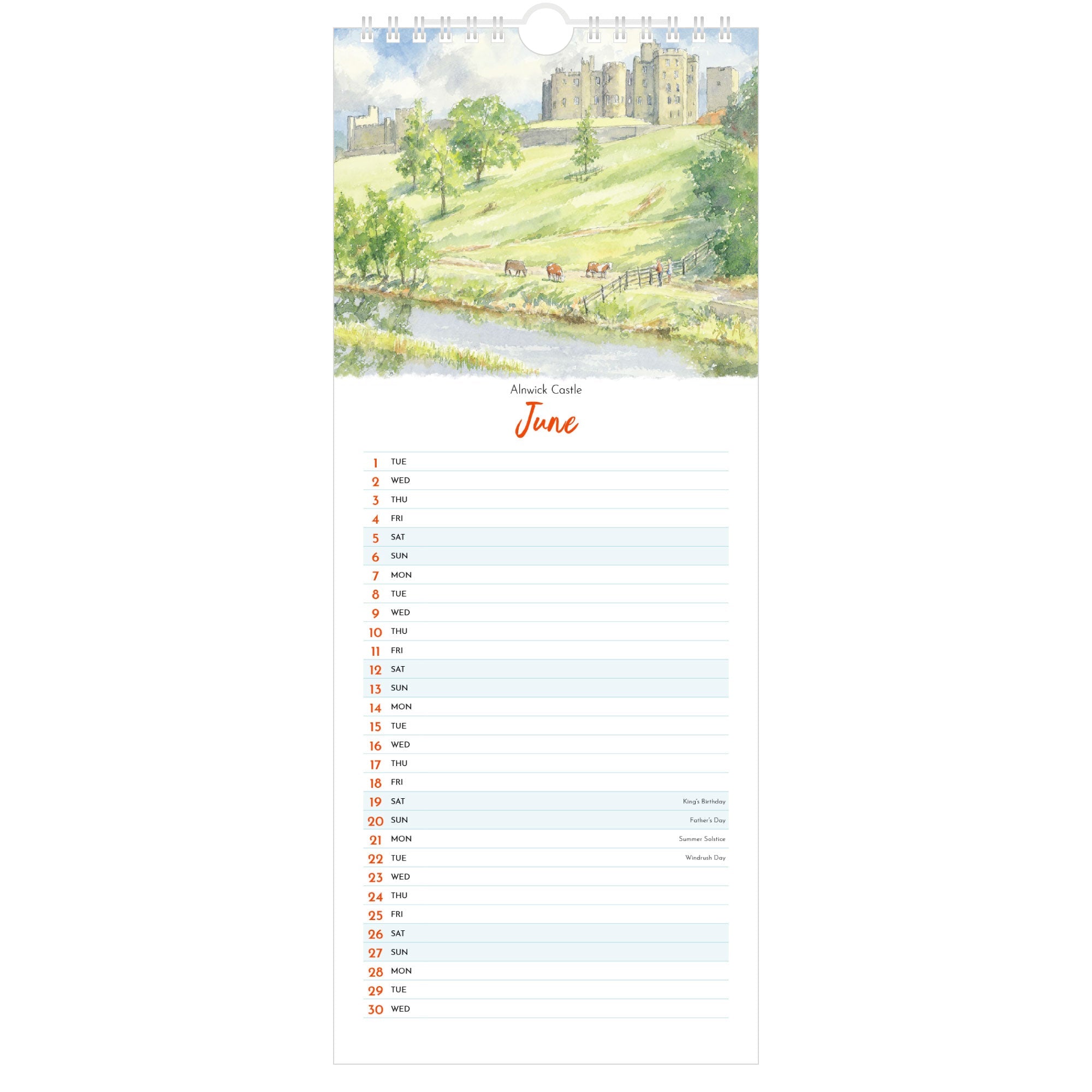 Northumbria Watercolours Slimline Calendar 2027 - October (Alnwick Castle)