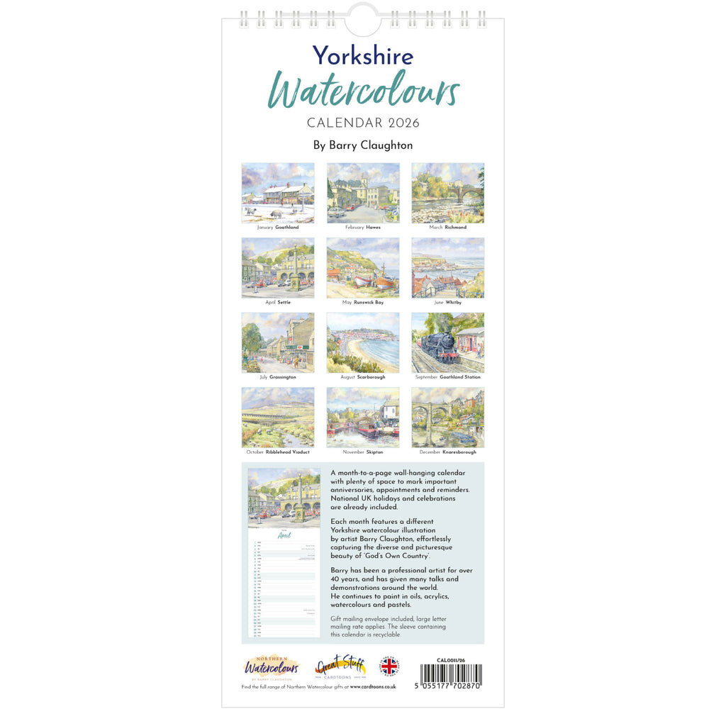 2026 Yorkshire Watercolours Calendar – Back Cover