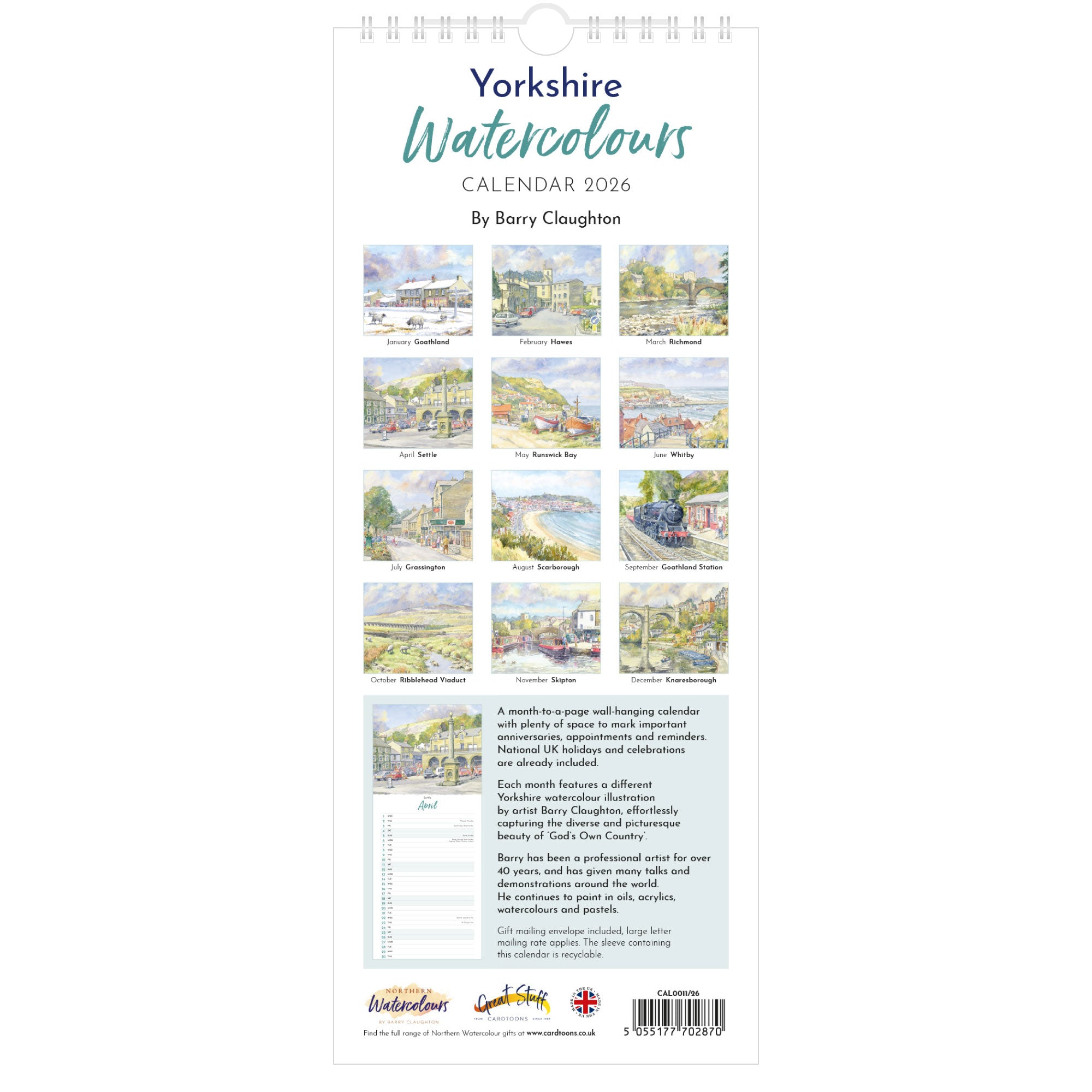 2026 Yorkshire Watercolours Calendar – Back Cover