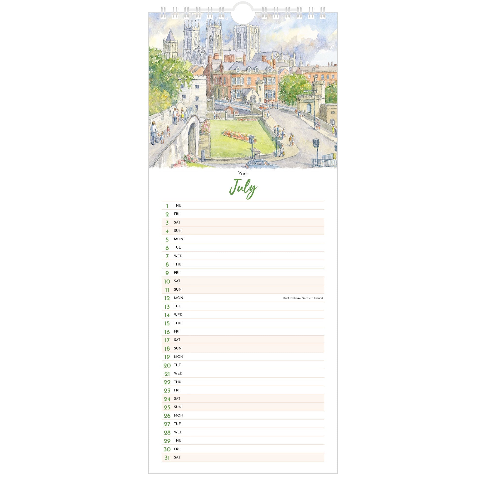 Yorkshire Watercolours Slimline 2027 - July (York)