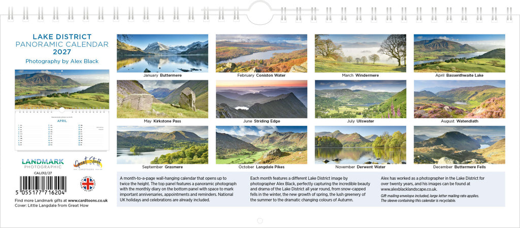 Lake District Panoramic Calendar 2027 - Back Cover