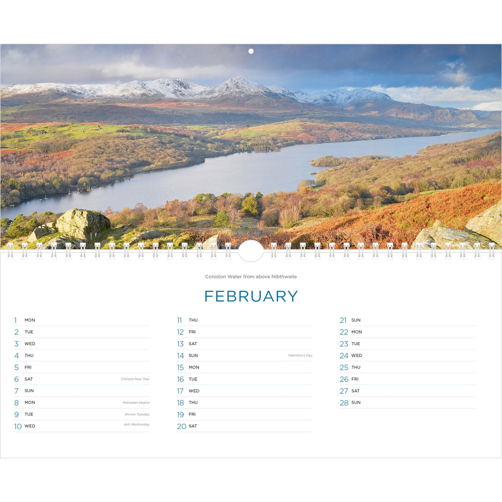 Lake District Panoramic Calendar 2027 - February (Coniston Water)