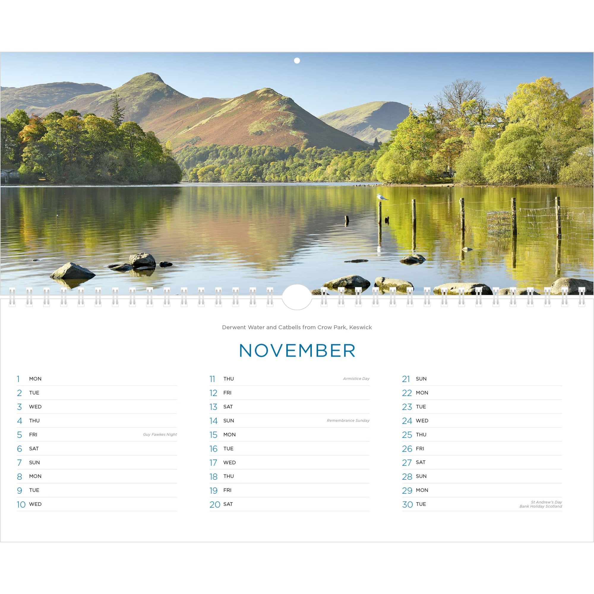 Lake District Panoramic Calendar 2027 - November (Derwent Water)
