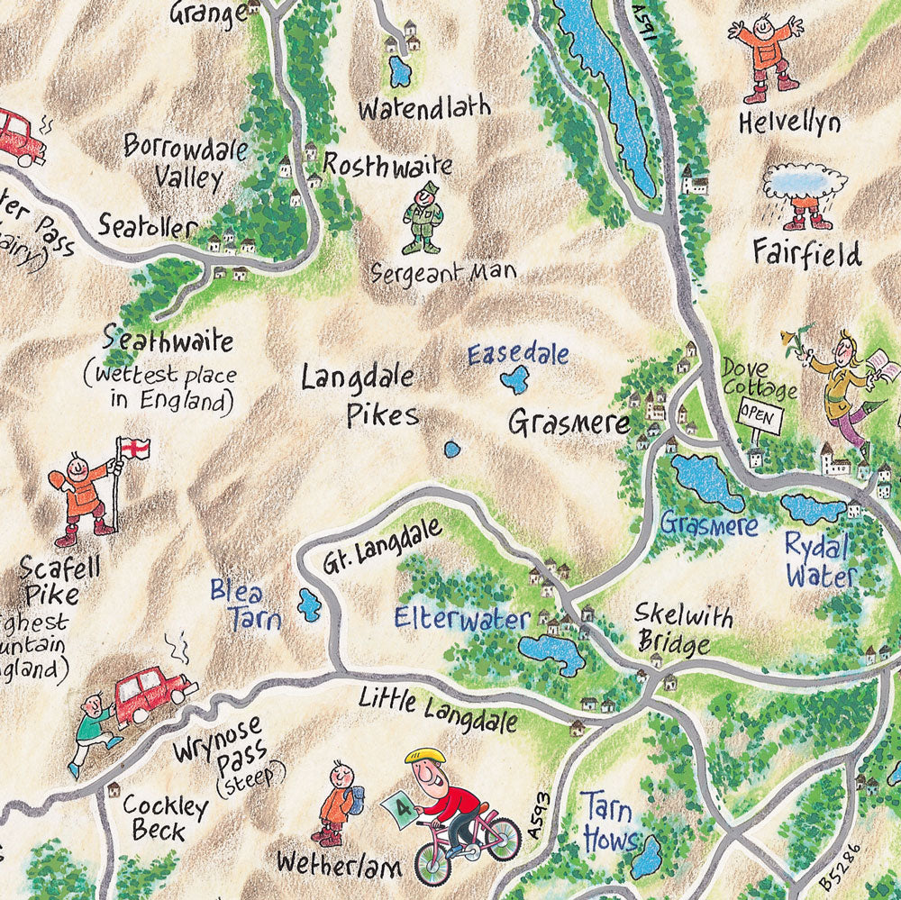 Lake District Cyclist's Lap Map closeup of map panel
