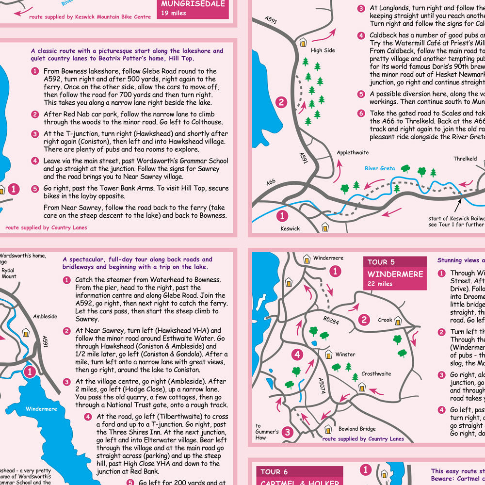 Lake District Cyclist's Lap Map closeup of inside panel