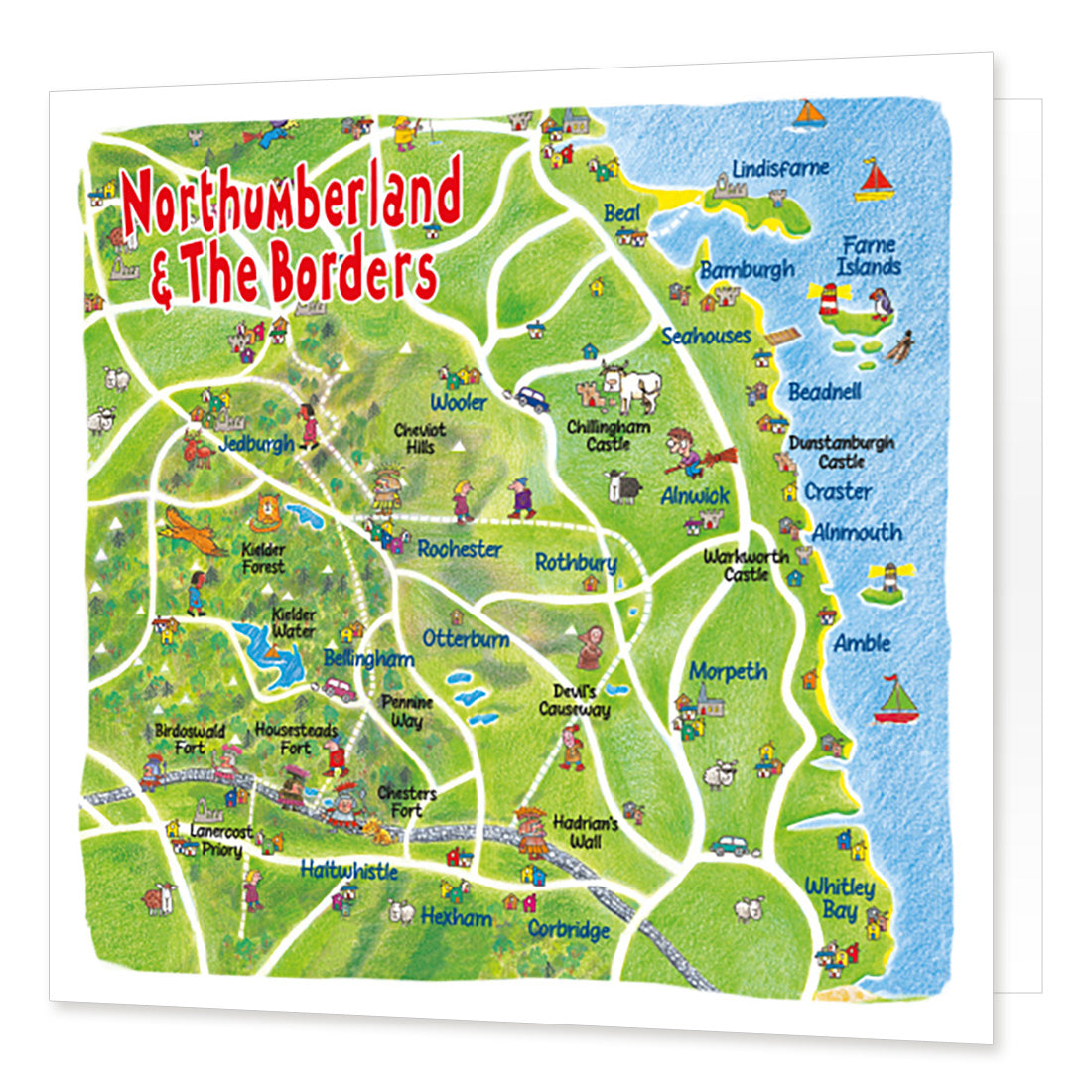 Northumberland Lap Map Greetings Card