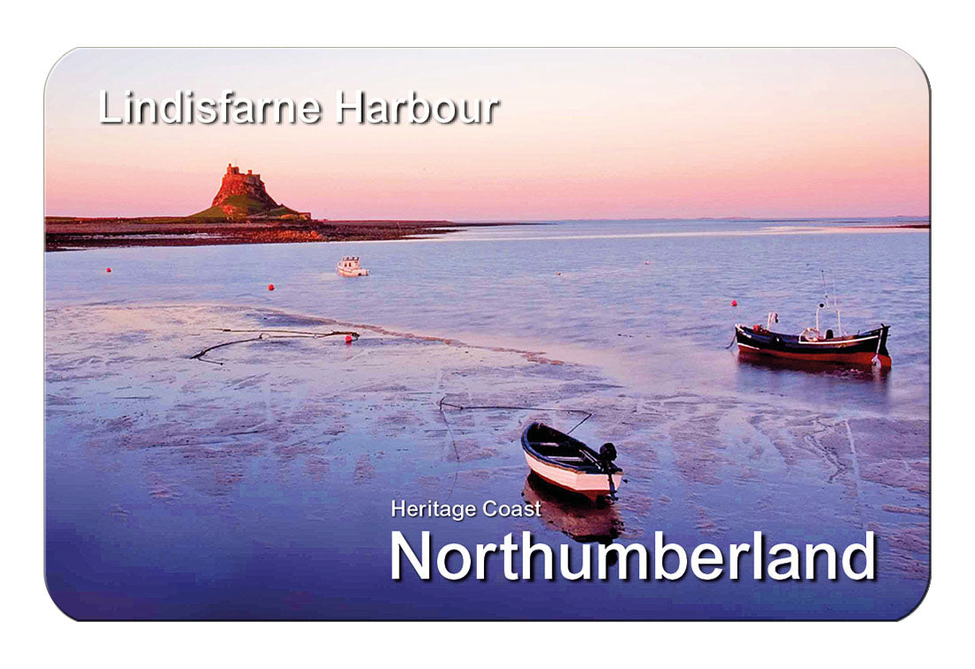 Lindisfarne Harbour and Castle flexible fridge magnet | Cardtoons