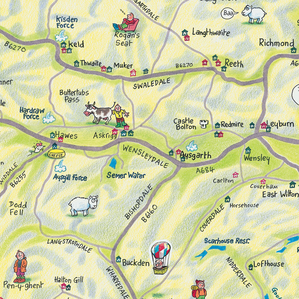 Yorkshire Dales Visitor's Lap Map close up of map