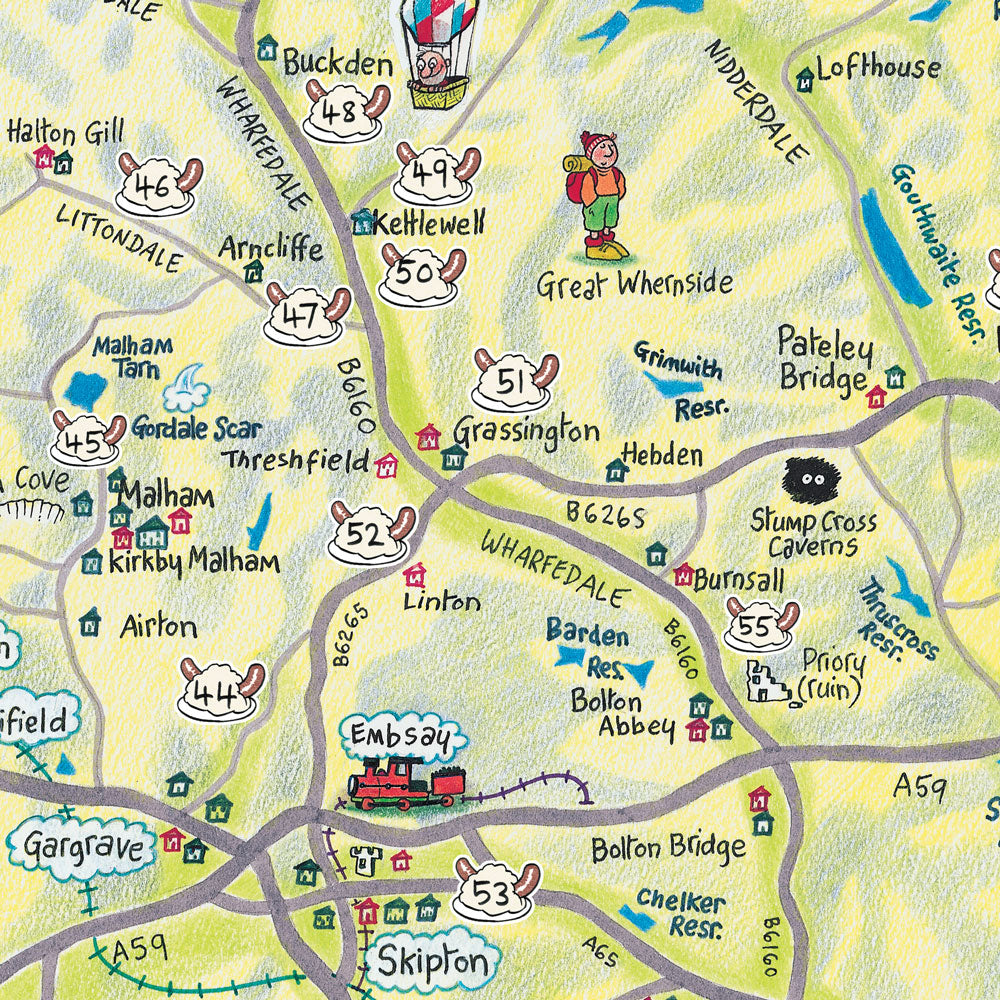 Yorkshire Dales Pub Grub Lap Map closeup of map