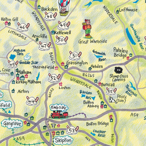 Yorkshire Dales Pub Grub Lap Map closeup of map