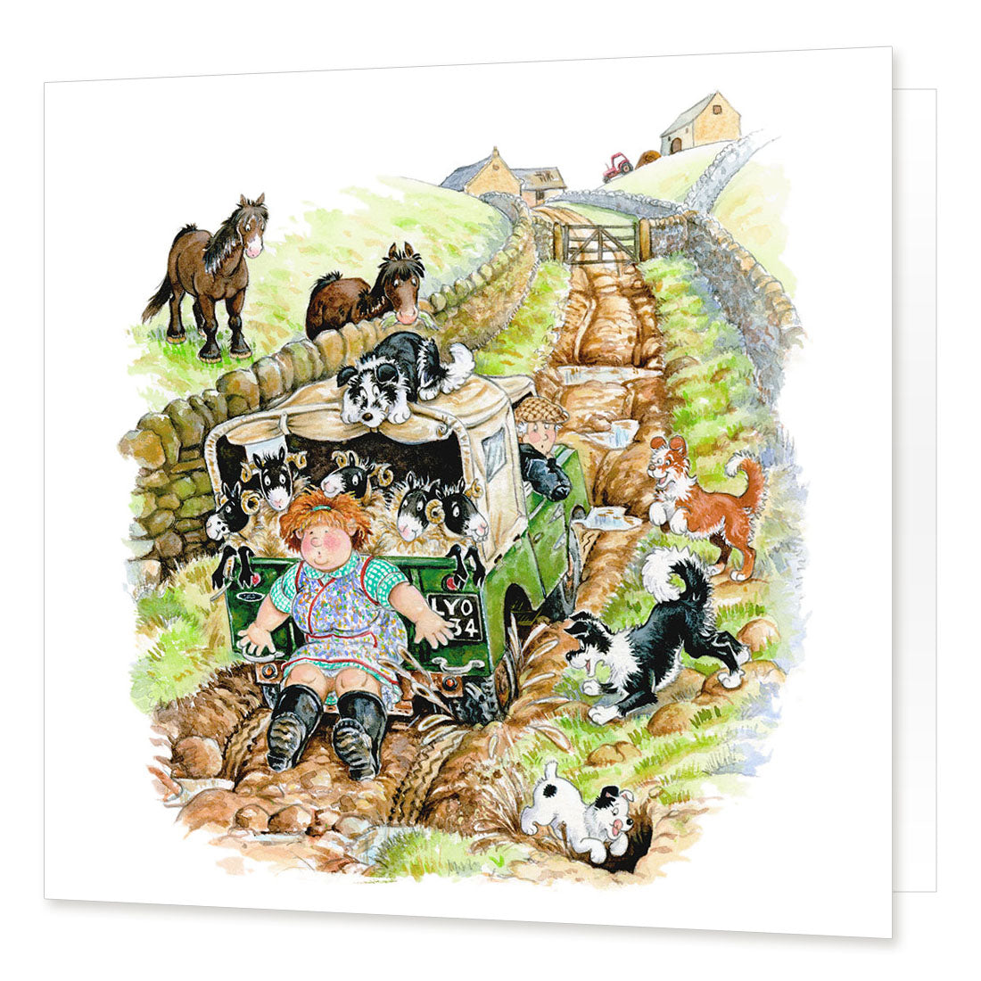 Country Comicals "Giving It Some Wellie" Greetings Card by Linda Birkinshaw