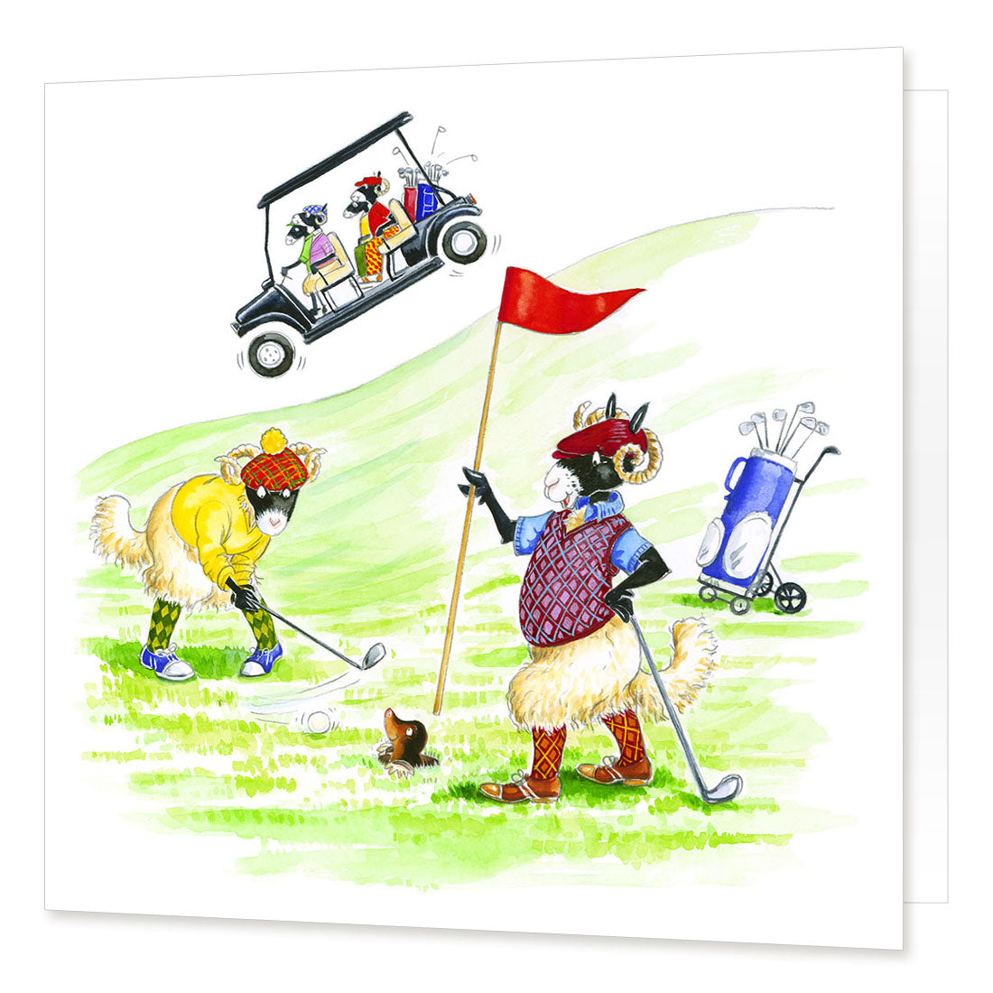 Country Comicals "Woolly Golfers" Greetings Card by Linda Birkinshaw