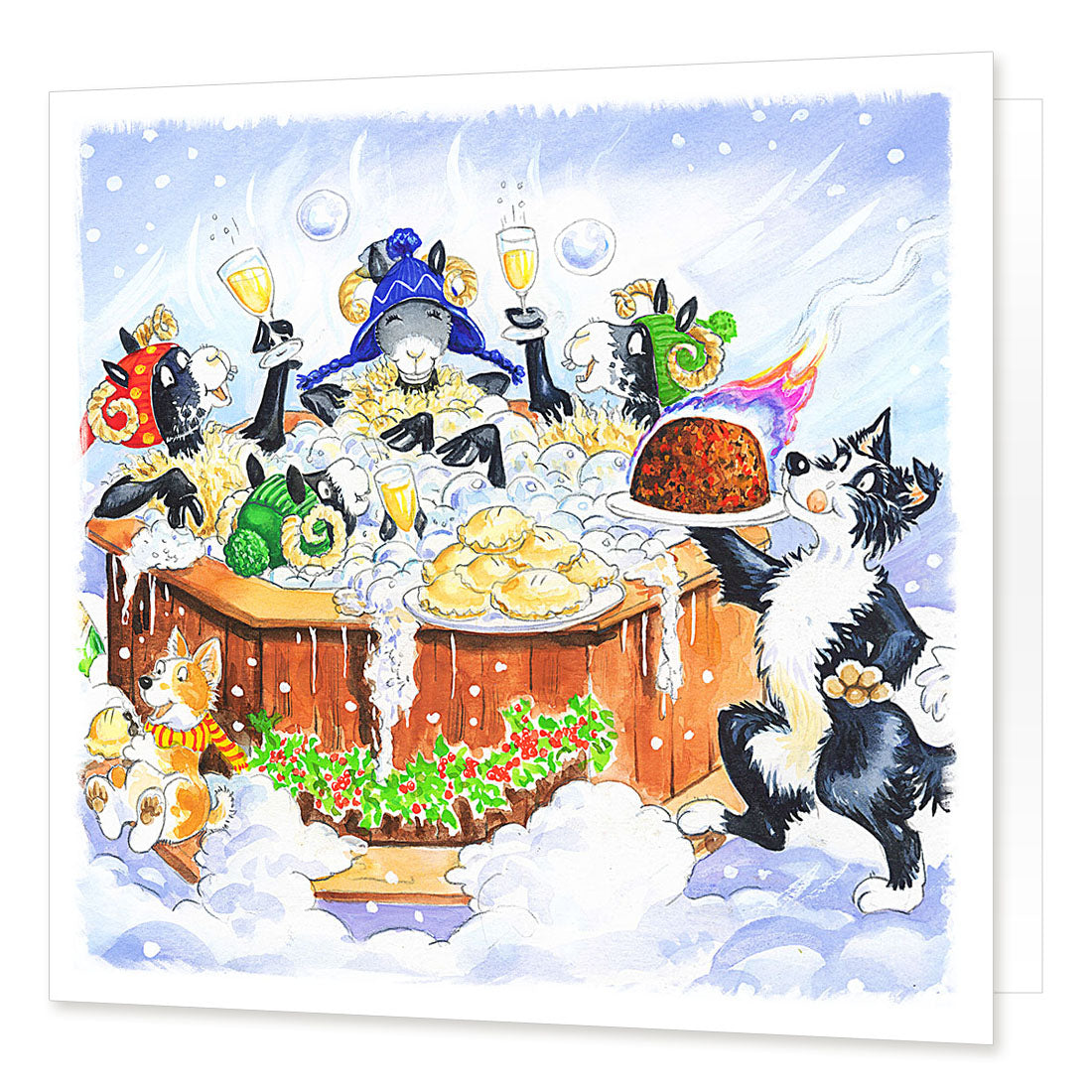 Country Comicals "Woolly Hot Tub" Christmas Card by Linda Birkinshaw