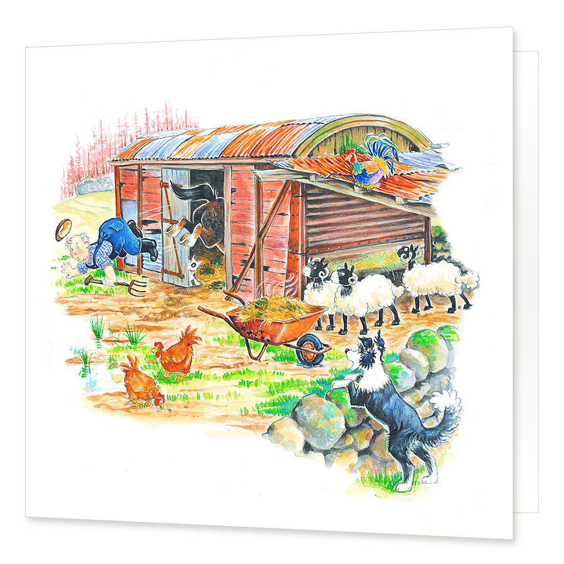 Country Comicals "Kicking Out Time" Greetings Card by Linda Birkinshaw