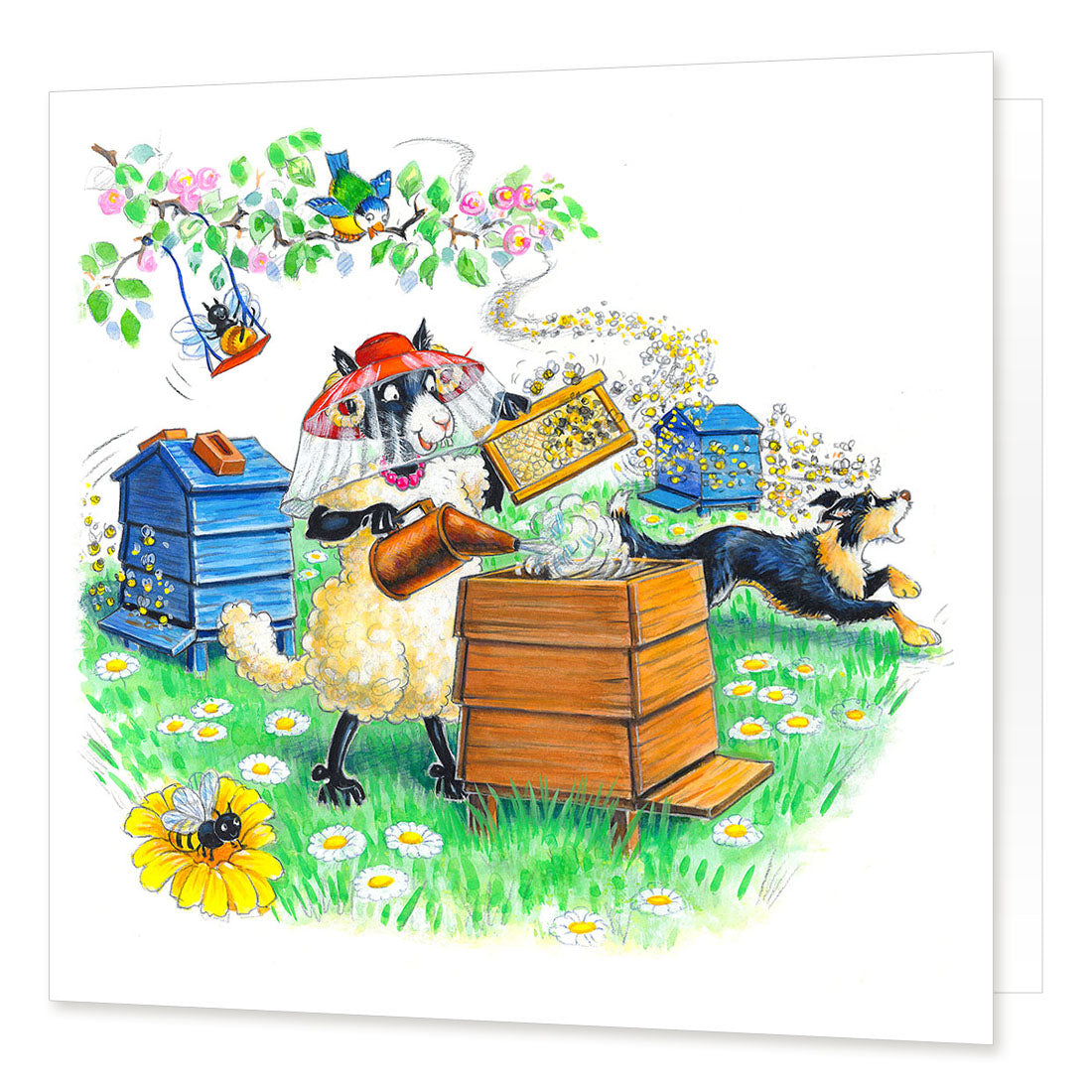 Country Comicals "Woolly Honey Trap" Greetings Card by Linda Birkinshaw