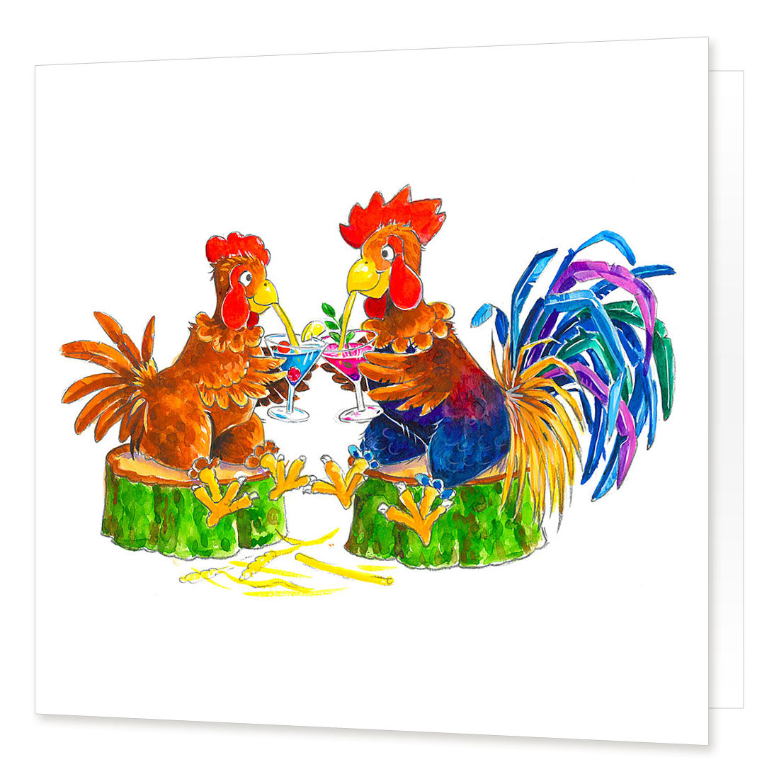Country Comicals "Cocktails For Two" Greetings Card by Linda Birkinshaw