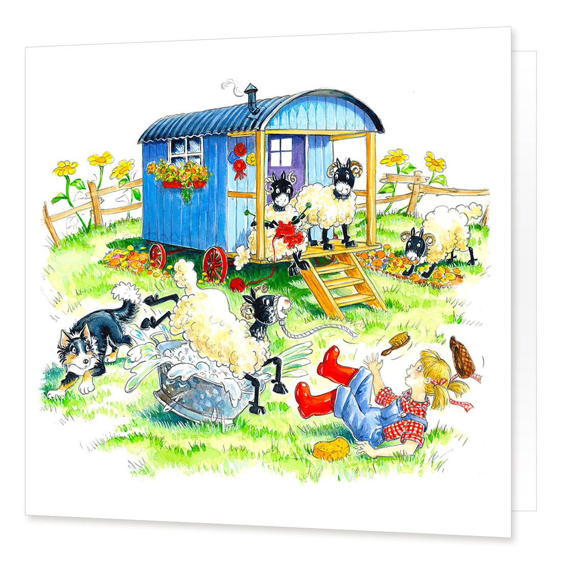 Country Comicals "Woolly Glamping" Greetings Card by Linda Birkinshaw