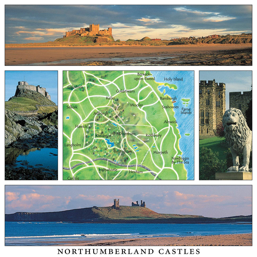 Northumberland Castles Square Postcard by Cardtoons