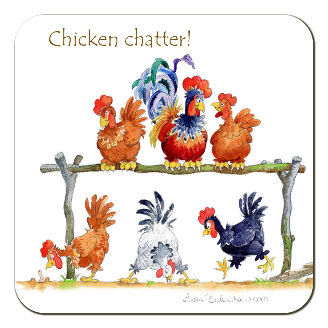Country Comicals "Chicken Chatter" Coaster by Linda Birkinshaw