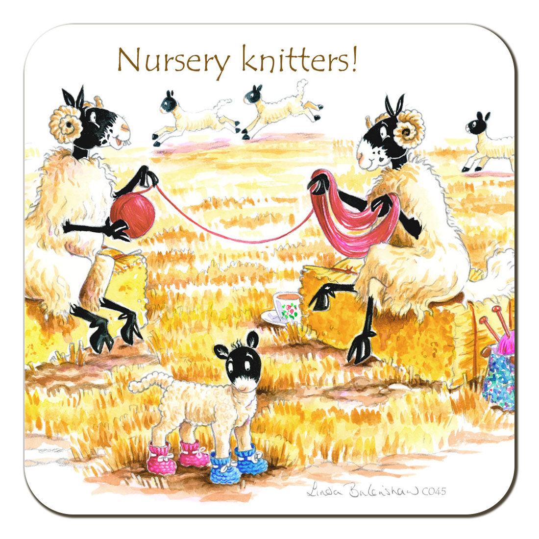 Country Comicals "Nursery Knitters" Coaster by Linda Birkinshaw