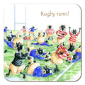 Country Comicals "Rugby Rams" Coaster by Linda Birkinshaw