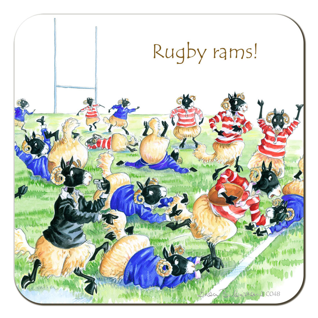 Country Comicals "Rugby Rams" Coaster by Linda Birkinshaw