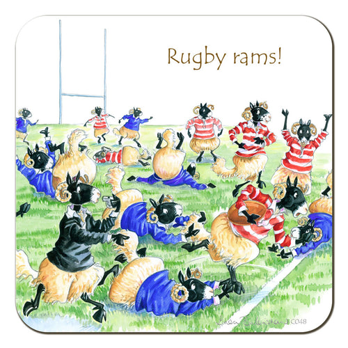 Country Comicals "Rugby Rams" Coaster by Linda Birkinshaw