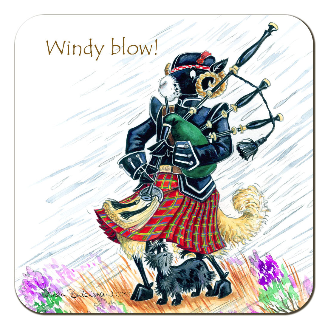 Country Comicals "Windy Blow" Coaster by Linda Birkinshaw