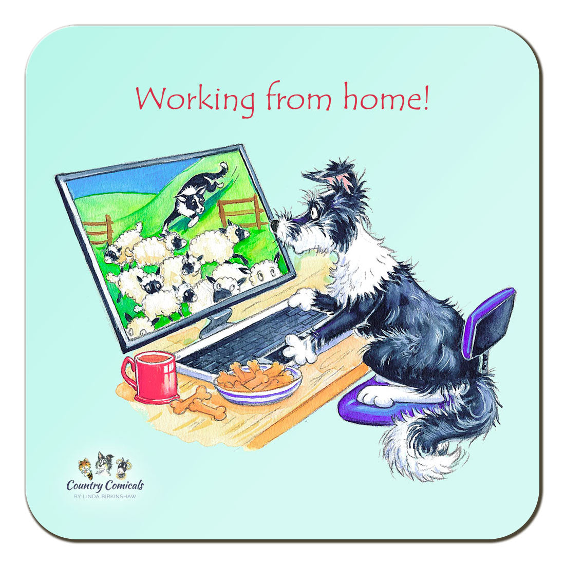 Country Comicals "Working From Home" Coaster by Linda Birkinshaw