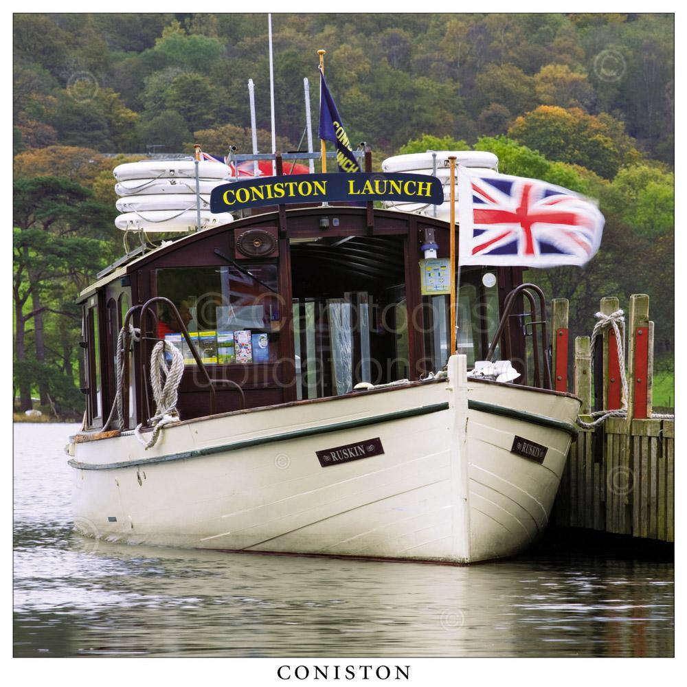 Coniston Launch Square Postcard by Cardtoons