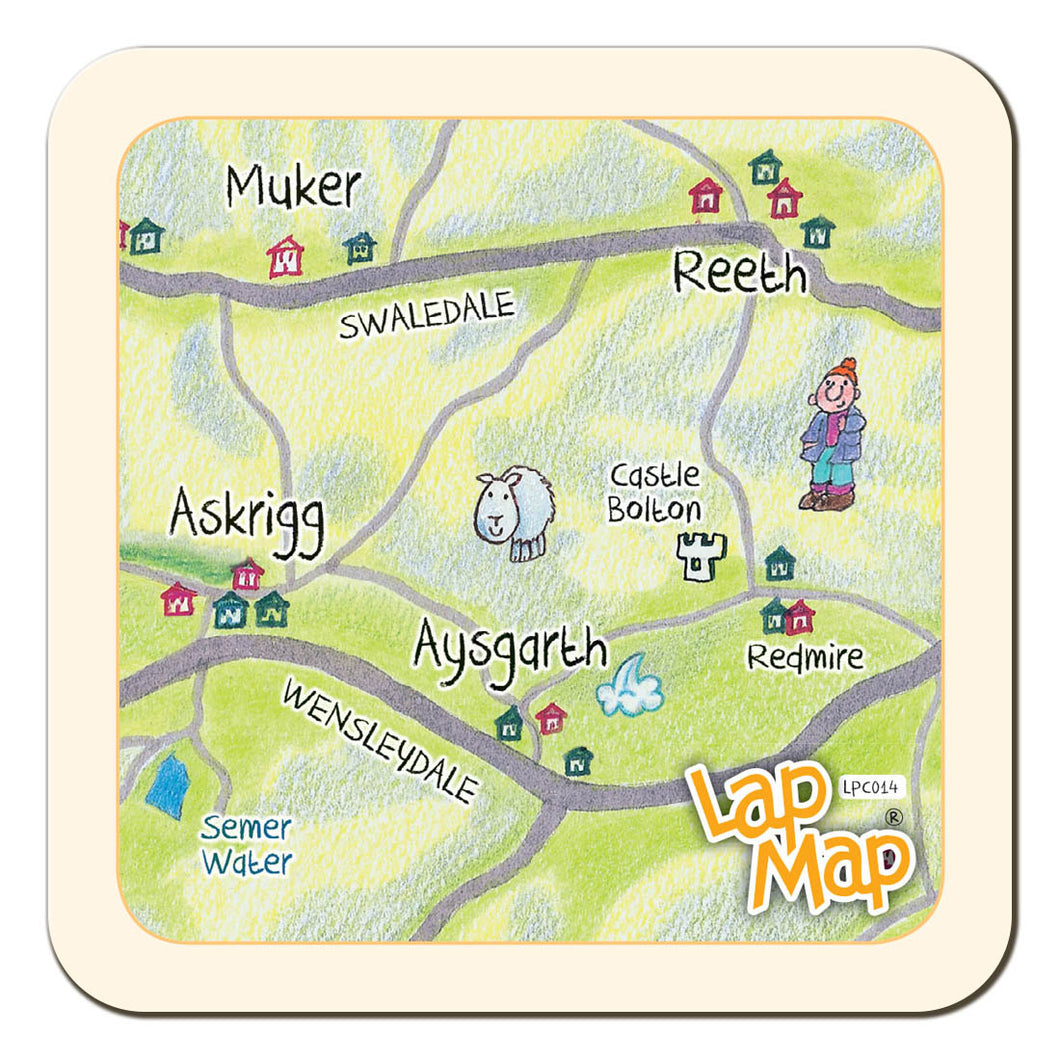 Swaledale & Wensleydale lap map coaster by Cardtoons Publications