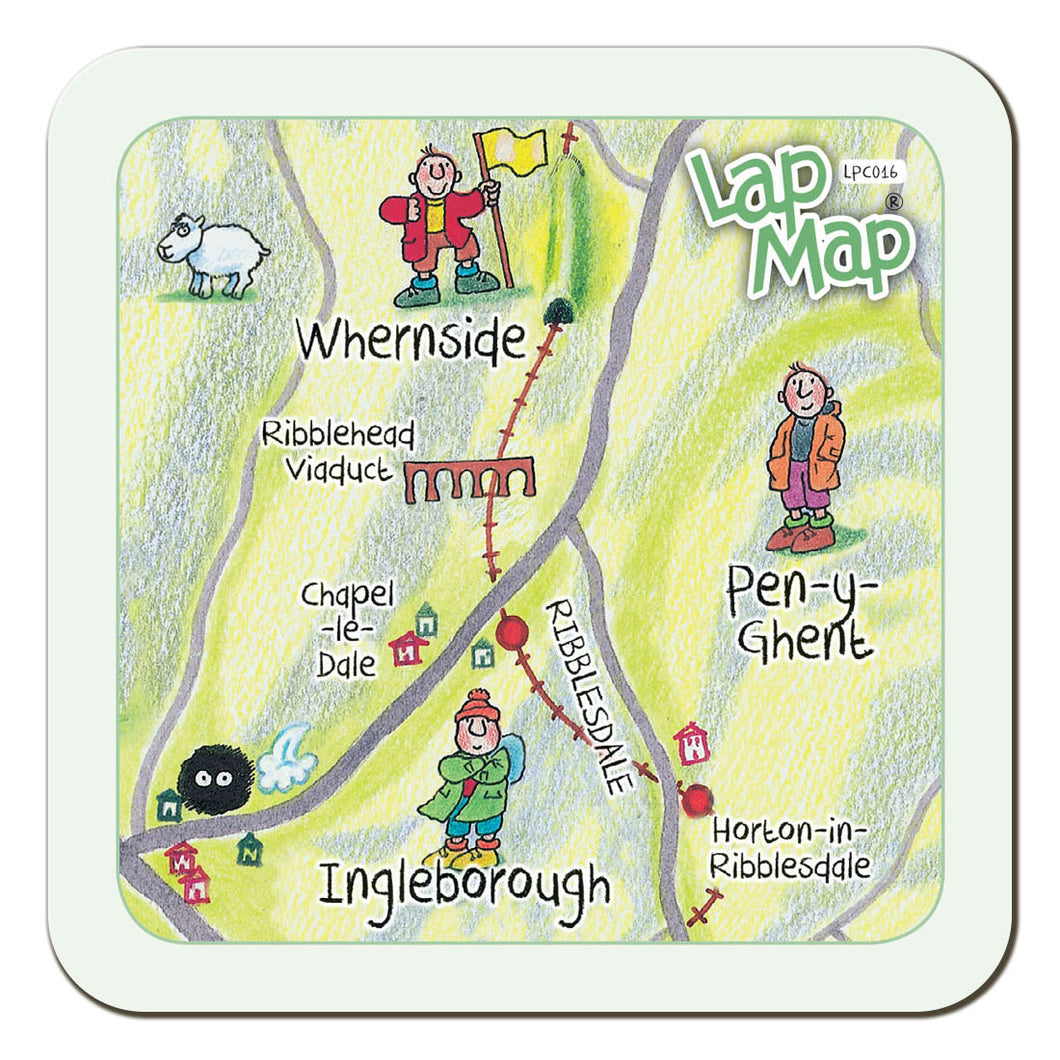 The Three Peaks lap map coaster by Cardtoons Publications