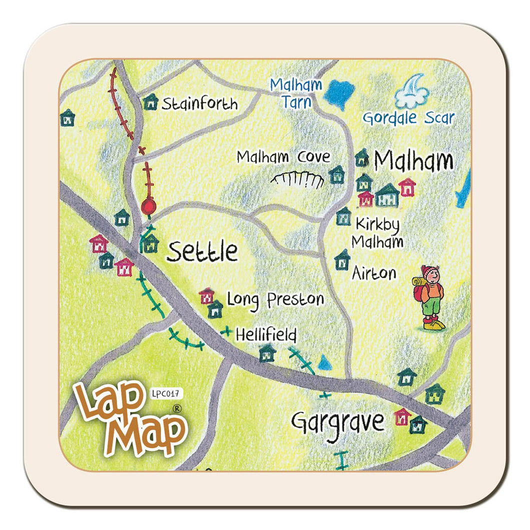Malham & Settle lap map coaster by Cardtoons Publications