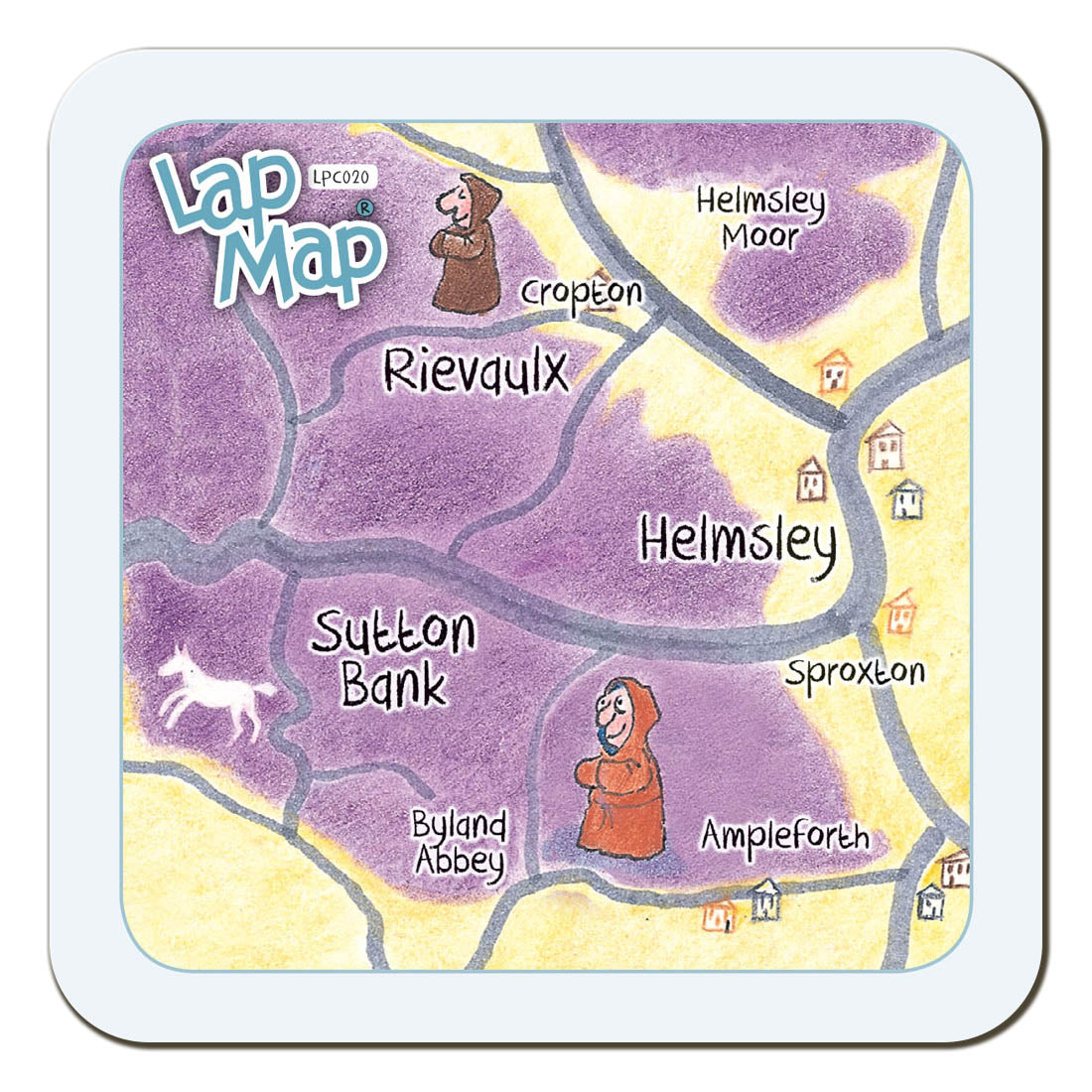 Rievaulx & Sutton Bank lap map coaster by Cardtoons Publications