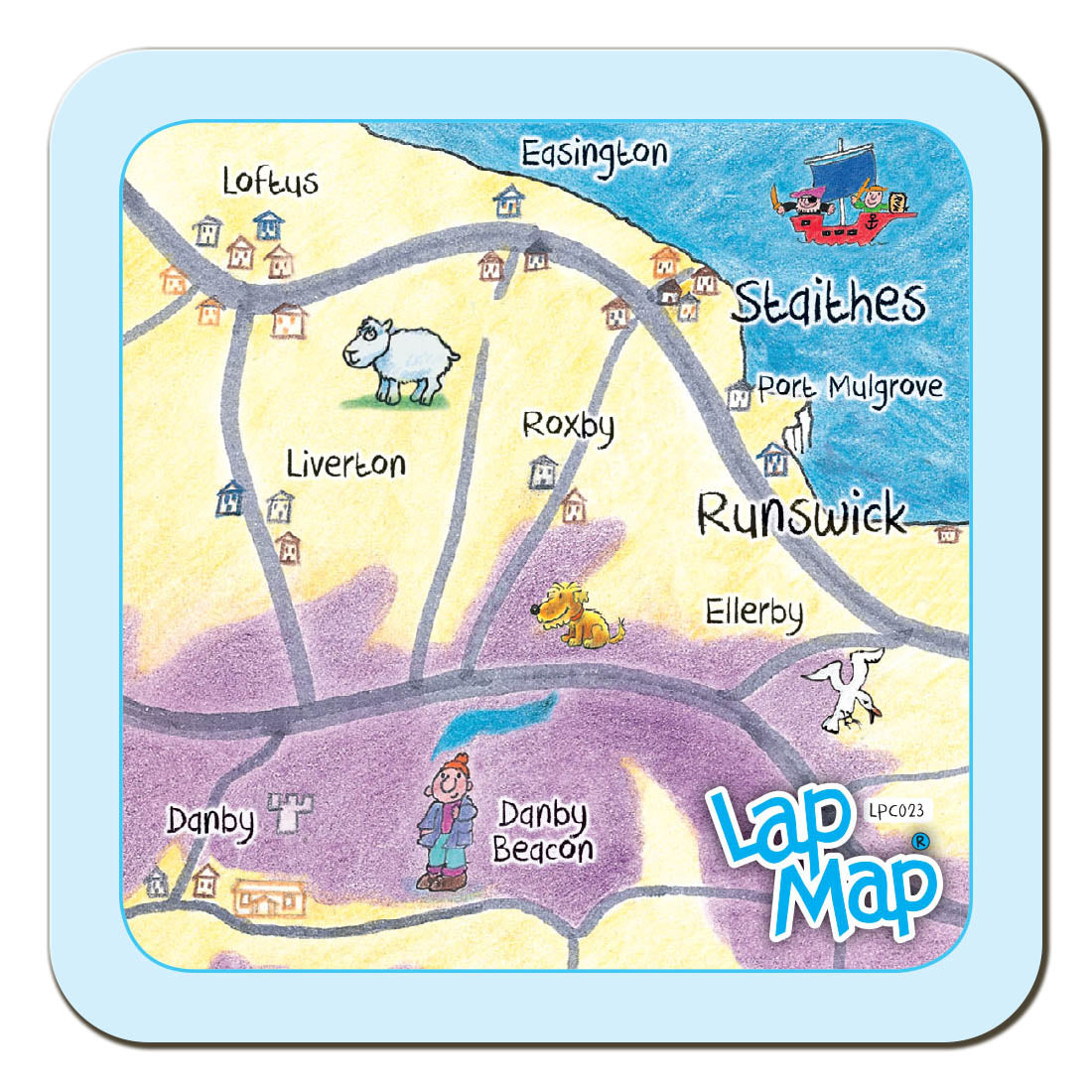 Danby, Runswick & Staithes Lap Map Coaster by Cardtoons Publications