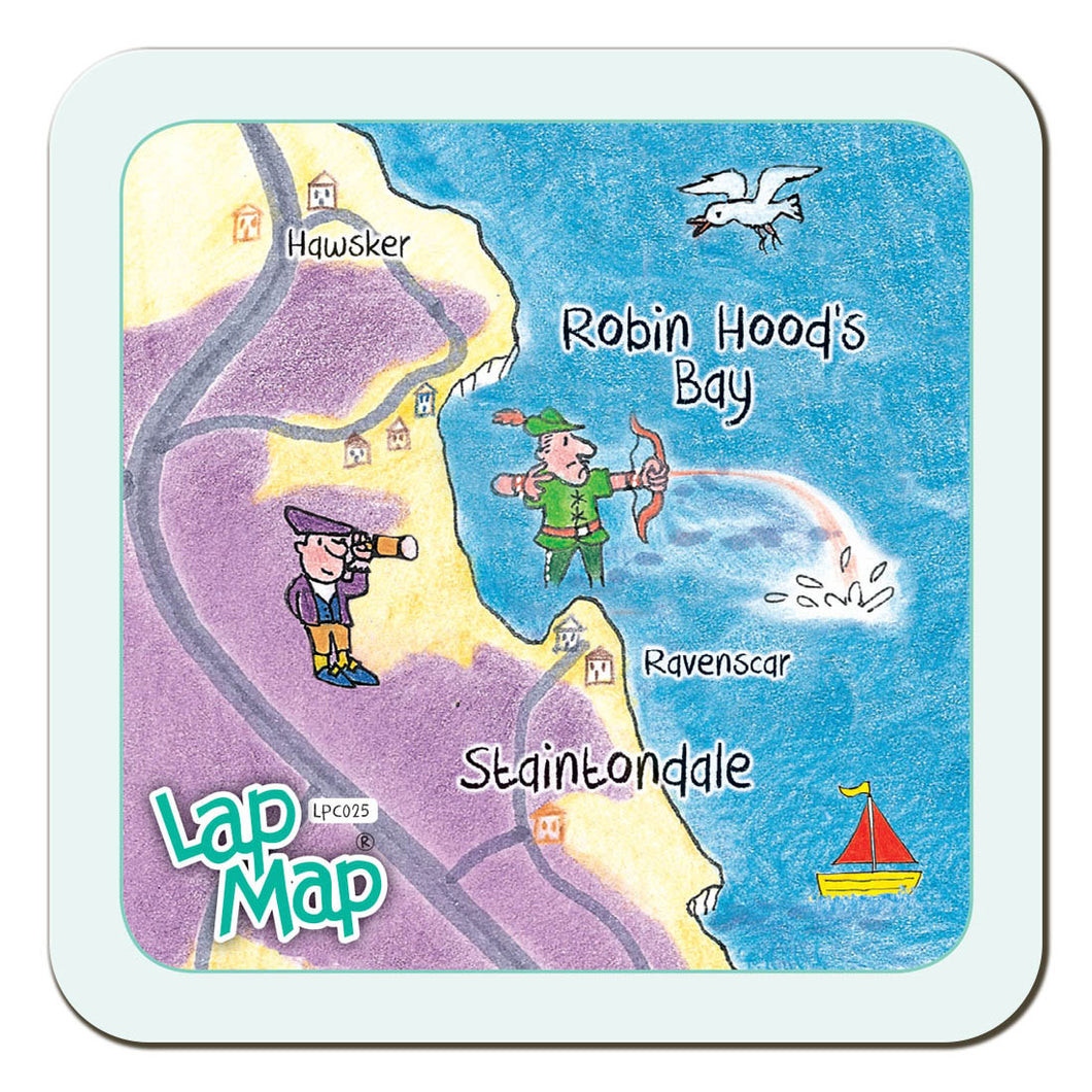 Robin Hoods Bay lap map coaster by Cardtoons Publications
