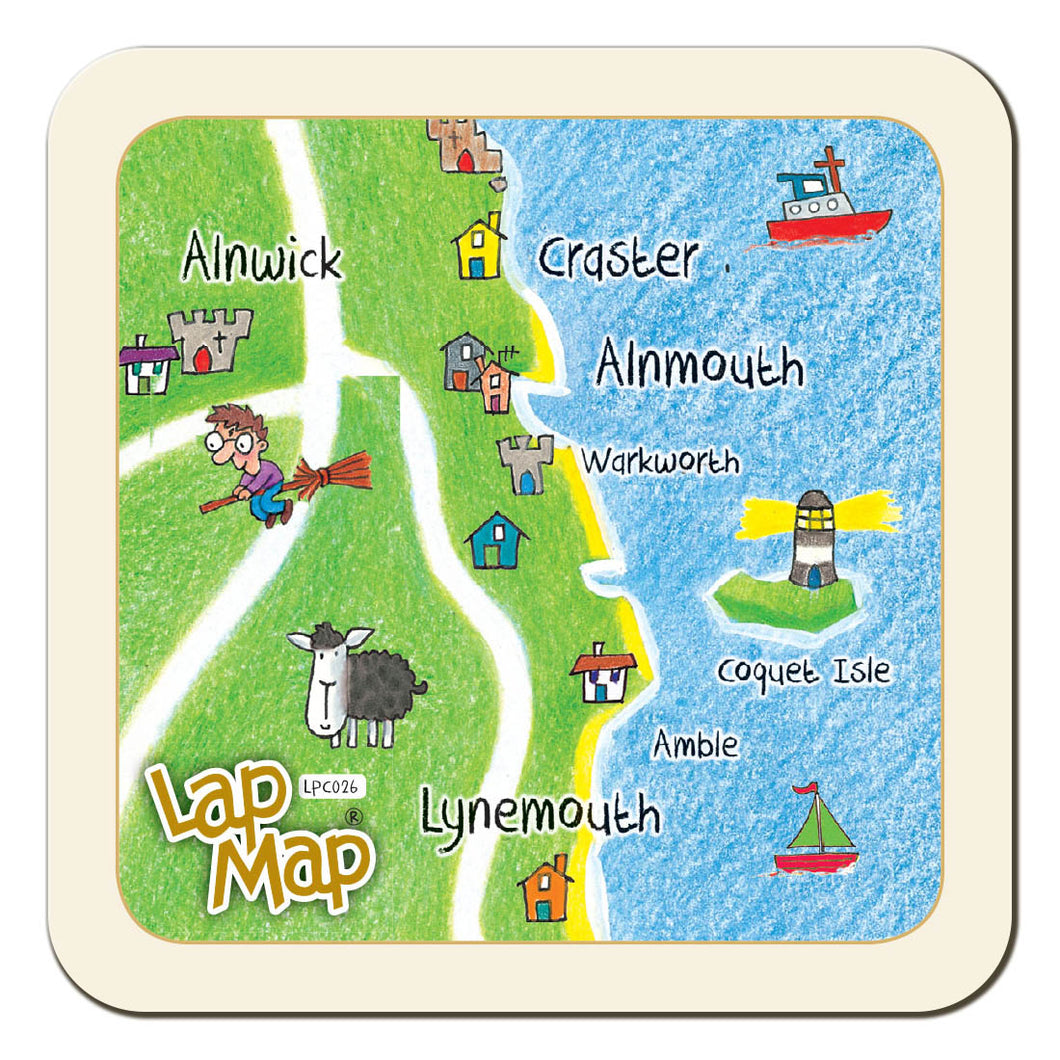 Alnwick & Craster Lap Map Coaster by Cardtoons Publications