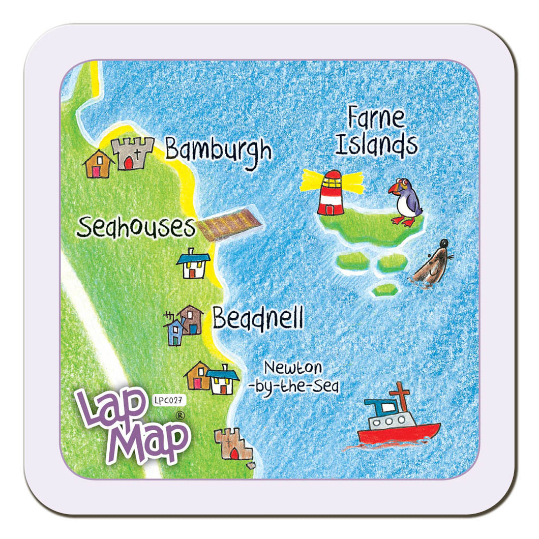 Bamburgh & Seahouses Lap Map Coaster by Cardtoons Publications