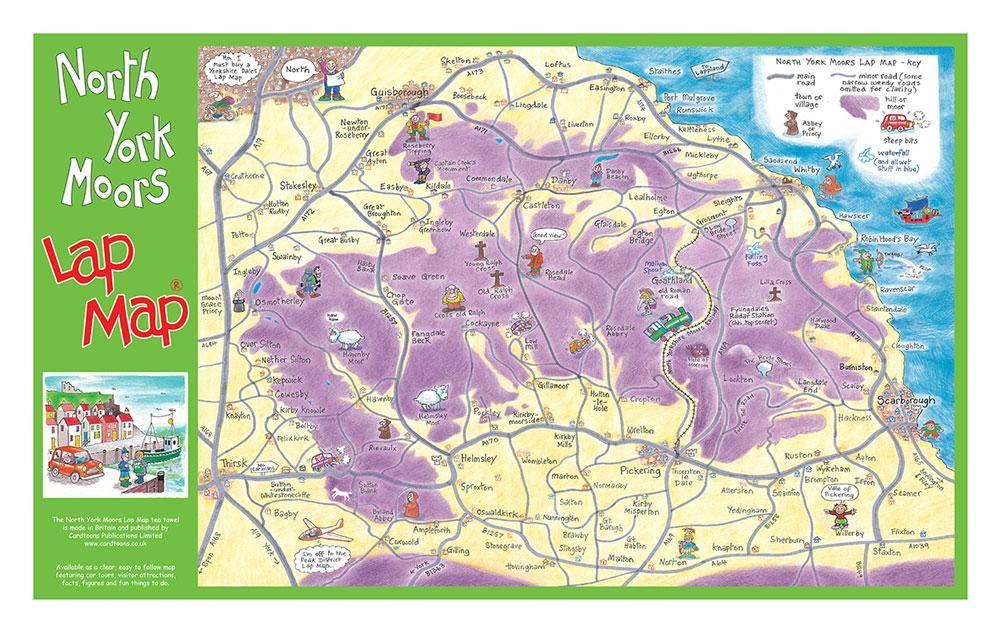 North York Moors Lap Map Tea Towel | Cardtoons Publications