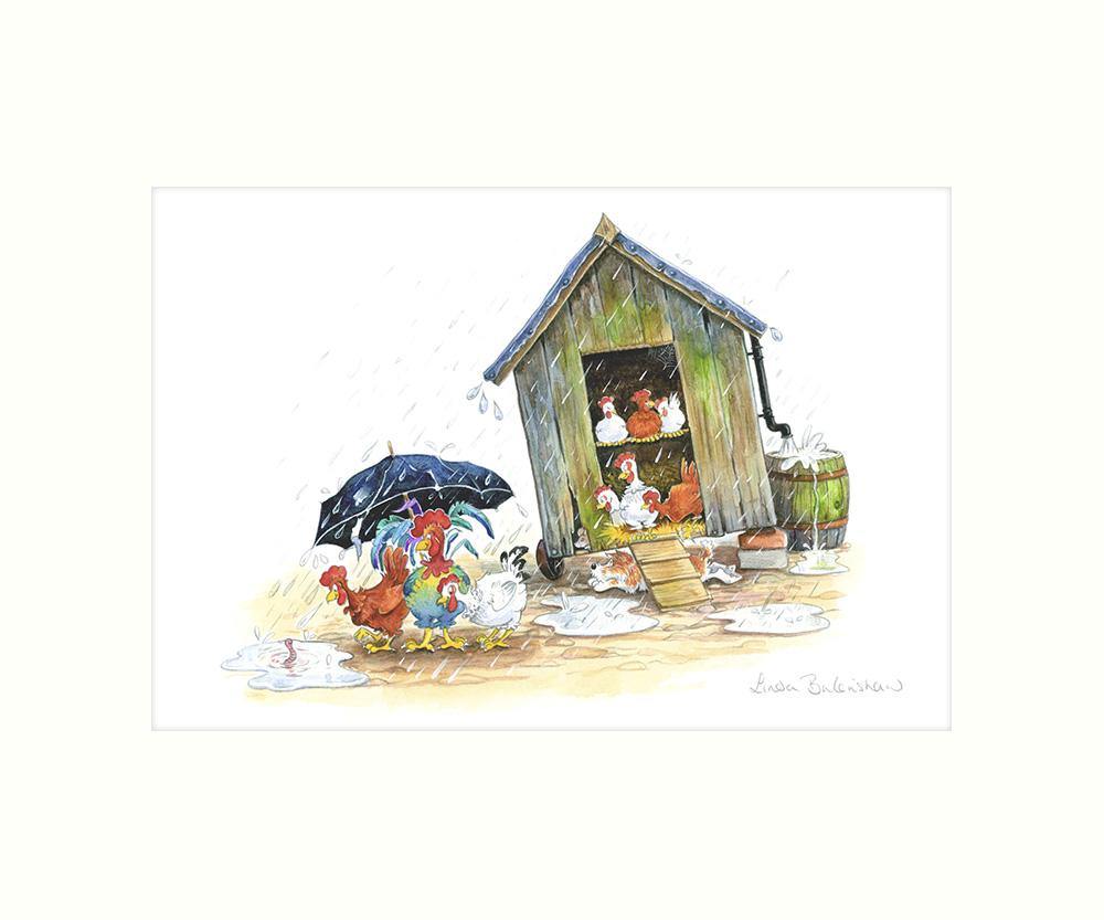 "Clucking In The Rain" Art Print | Cardtoons Publications