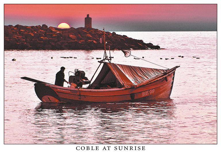 Coble at sunrise, Newbiggin by Sea postcard | Cardtoons Publications